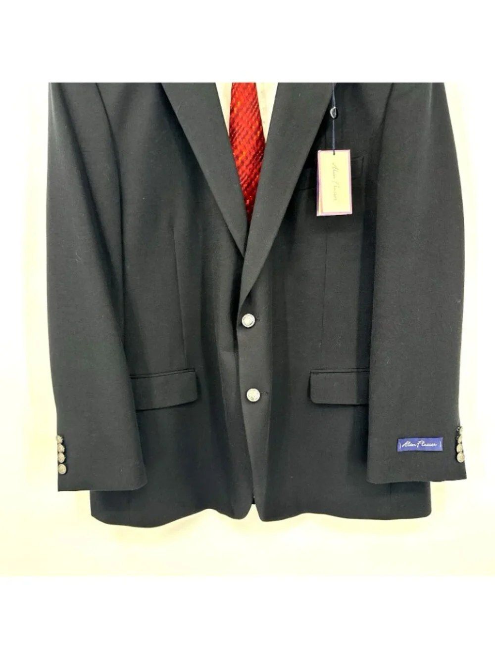 NEW ALAN FLUSSER black blazer 48R silver crest buttons executive sport coat